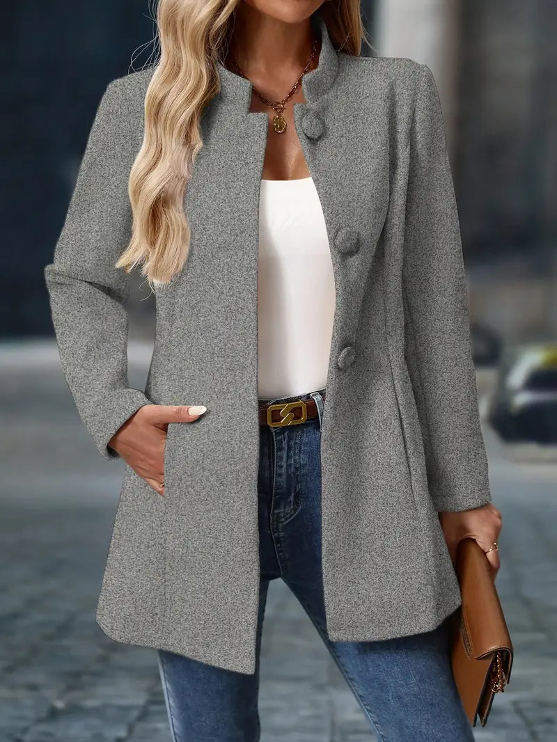Women's Stand-Collar Button Coat in grey, Elegant Tailored Layer