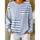 Women's Striped Crew Neck Sweatshirt in blue, Relaxed Fit
