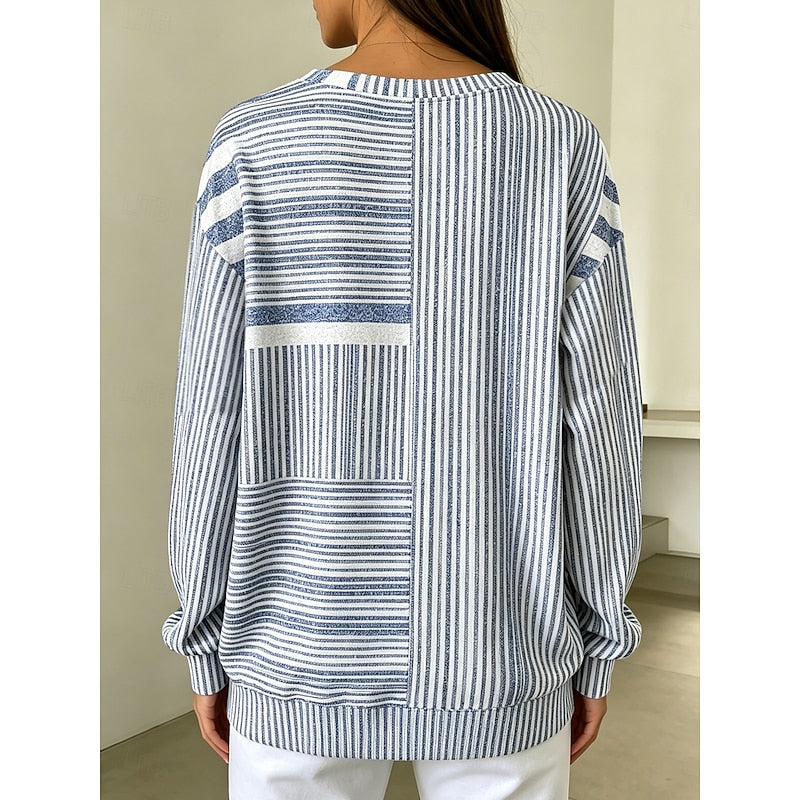 Women's Striped Crew Neck Sweatshirt - Relaxed Fit