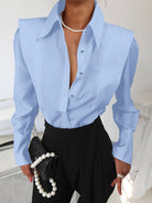 Women's Tailored Button-Up Shirt in steel blue, Classic Elegance