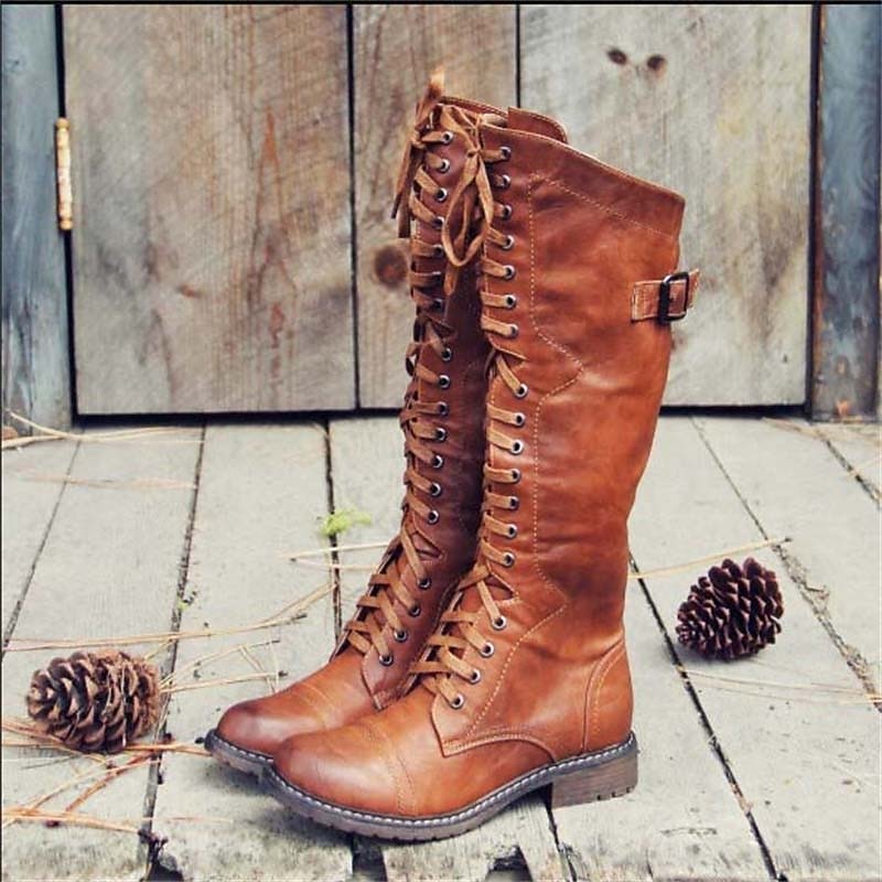 Women's Tall Lace-Up Riding Boots in brown, Classic Knee-High Style