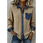 Women's Textured Contrast Shirt in khaki, Elegant Everyday Wear