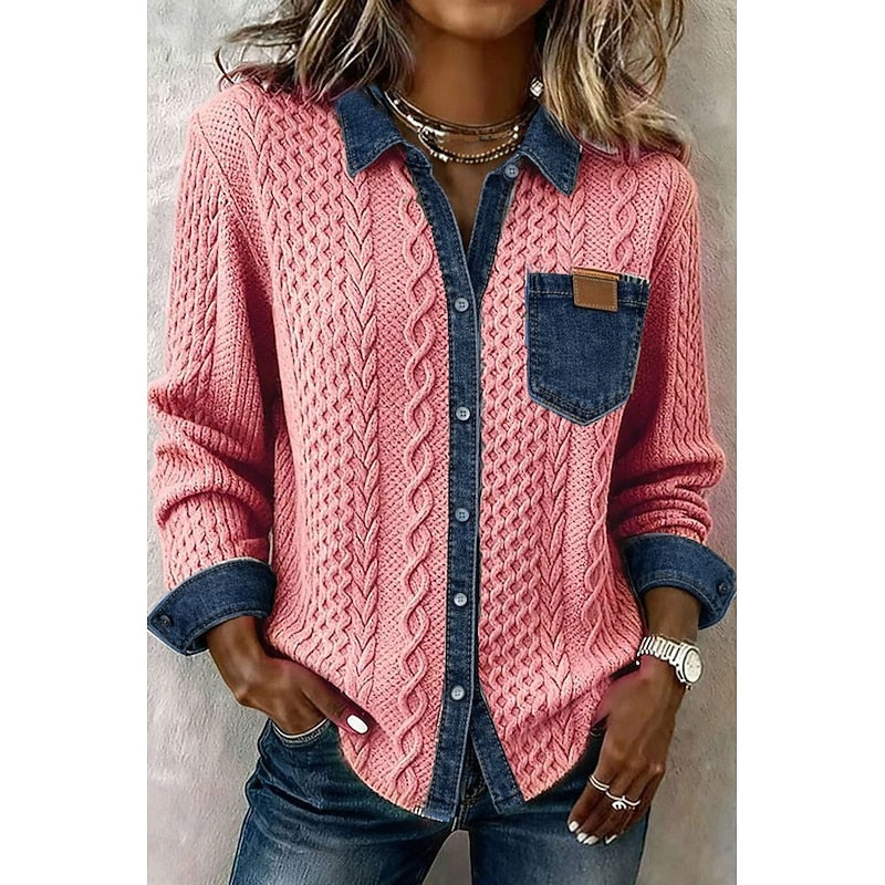 Women's Textured Contrast Shirt in pink, Elegant Everyday Wear