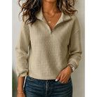 Women's Textured Quarter-Zip Pullover in camel, Elegant Stand Collar