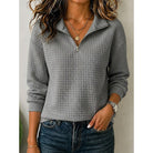 Women's Textured Quarter-Zip Pullover in dark grey, Elegant Stand Collar