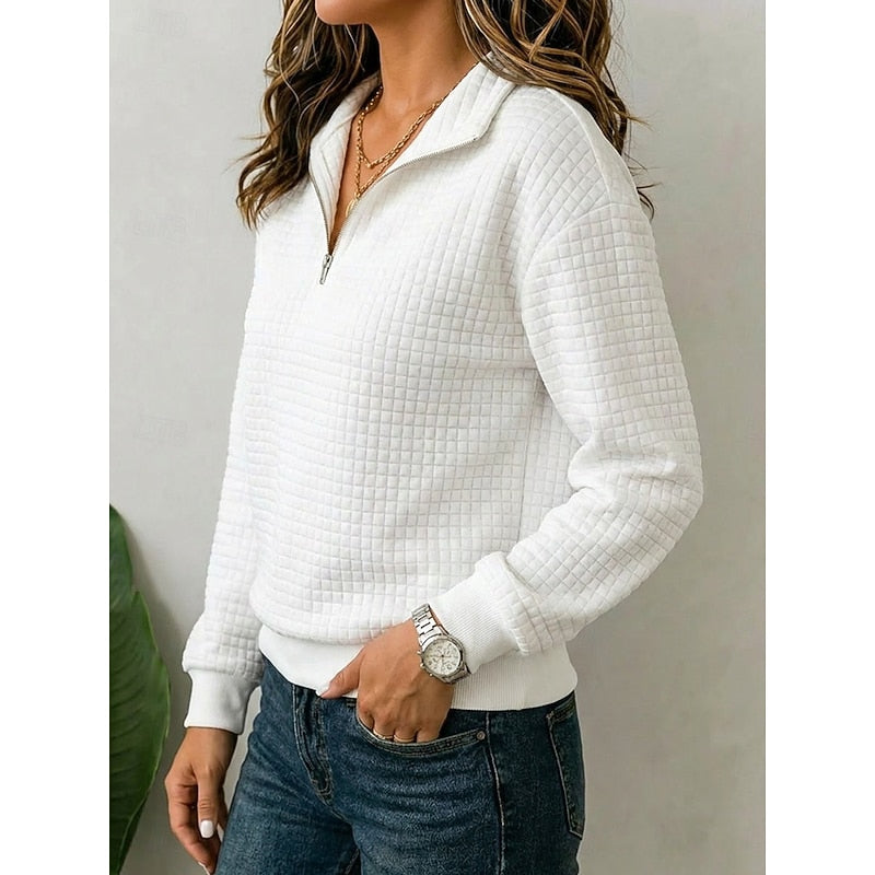 Women's Textured Quarter-Zip Pullover - Elegant Stand Collar