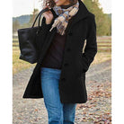 Women's Turndown Collar Coat in black, Classic Button-Front