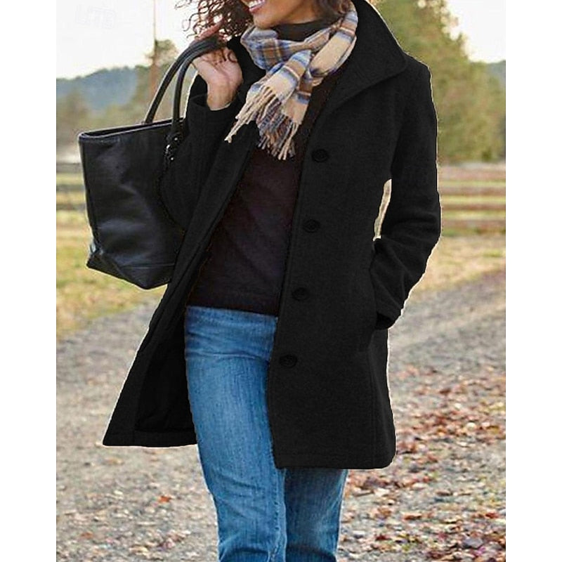 Women's Turndown Collar Coat in black, Classic Button-Front