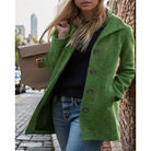 Women's Turndown Collar Coat in green, Classic Button-Front