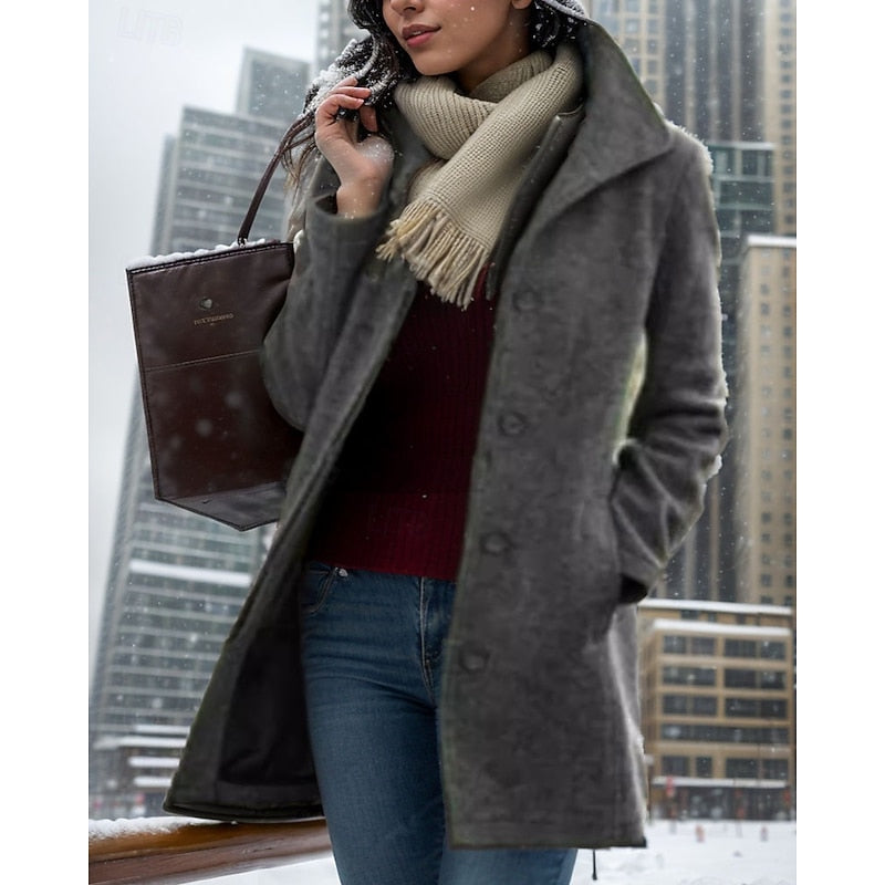 Women's Turndown Collar Coat in grey, Classic Button-Front