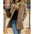 Women's Turndown Collar Coat in khaki, Classic Button-Front