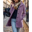 Women's Turndown Collar Coat in purple, Classic Button-Front