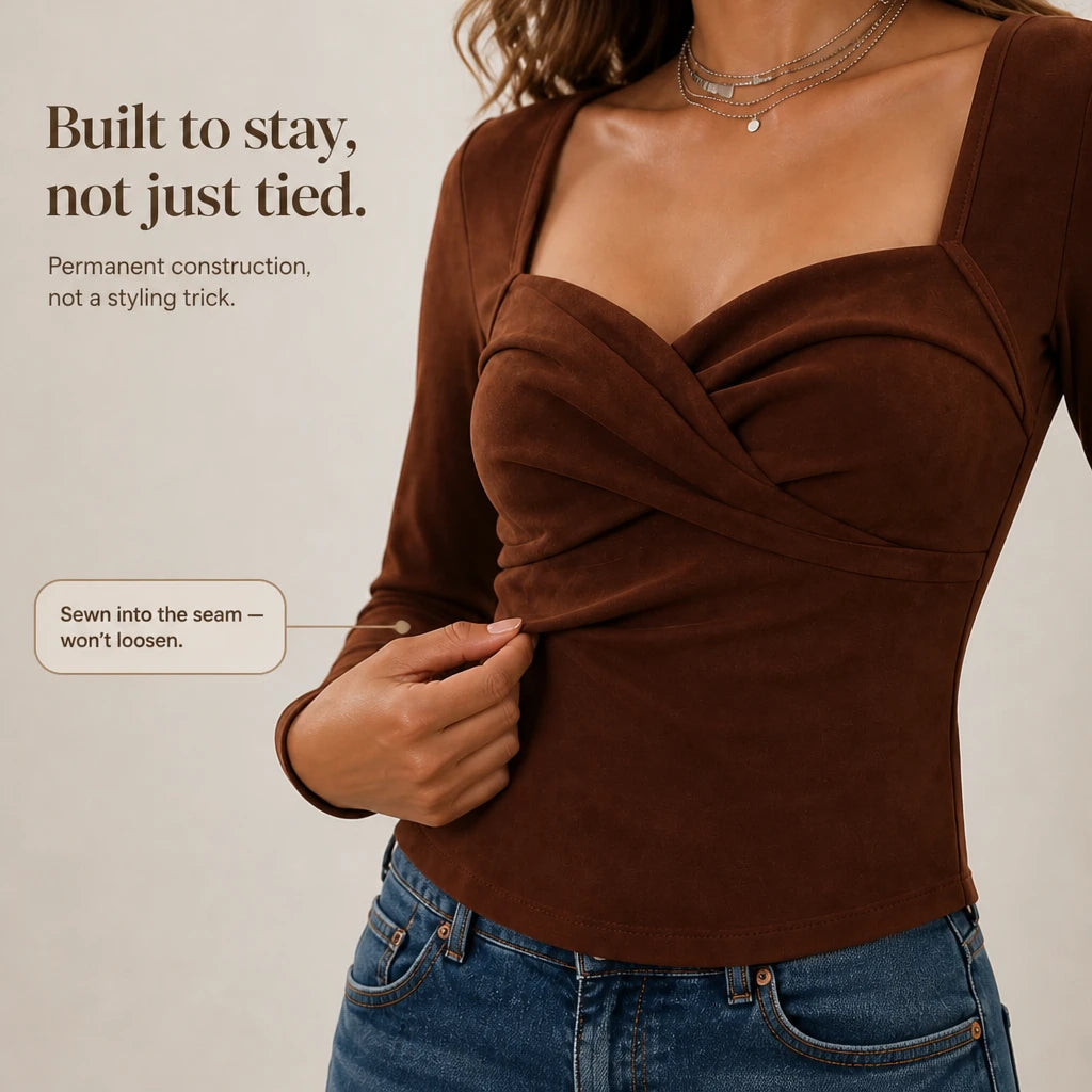 Women's Twisted-Front Sweetheart Neckline Long-Sleeve Top - Fitted