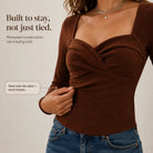 Women's Twisted-Front Sweetheart Neckline Long-Sleeve Top - Fitted
