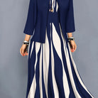 Women's Two-Piece Elegant Dress Set with Jacket - Navy