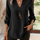 Women's V-Neck Blouse in black, Refined Relaxed Fit