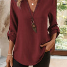 Women's V-Neck Blouse in burgundy, Refined Relaxed Fit