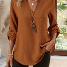 Women's V-Neck Blouse in coral, Refined Relaxed Fit