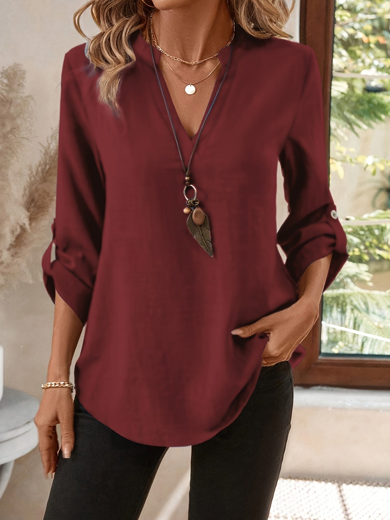 Women's V-Neck Blouse - Refined Relaxed Fit