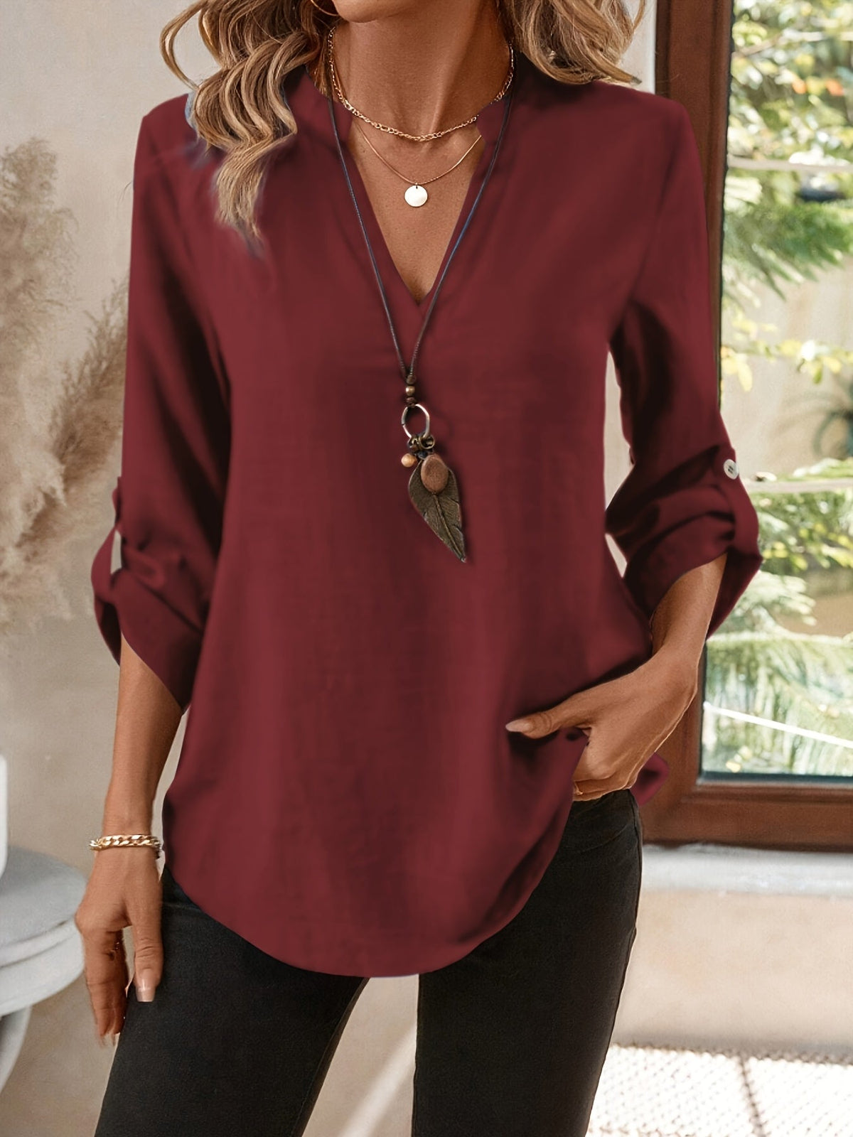 Women's V-Neck Blouse - Refined Relaxed Fit