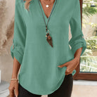 Women's V-Neck Blouse in green, Refined Relaxed Fit