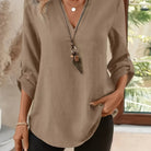 Women's V-Neck Blouse in khaki, Refined Relaxed Fit