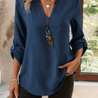 Women's V-Neck Blouse in navy, Refined Relaxed Fit