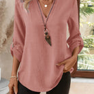 Women's V-Neck Blouse in pink, Refined Relaxed Fit