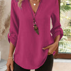 Women's V-Neck Blouse in rose red, Refined Relaxed Fit