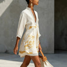 Women's V-Neck Mini Dress - Artistic Print