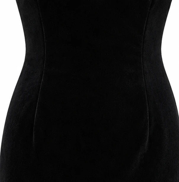 Women's Velvet-Look Midi Dress with Bow Detail – Off-Shoulder