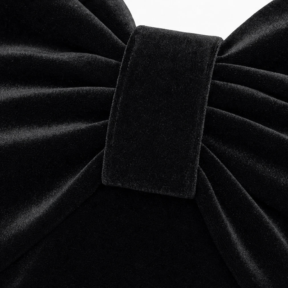 Women's Velvet-Look Midi Dress with Bow Detail – Off-Shoulder