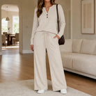 Women's Wide-Leg Lounge Set - Relaxed Top & Pants