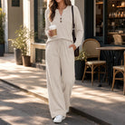 Women's Wide-Leg Lounge Set - Relaxed Top & Pants