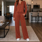 Women's Wide-Leg Lounge Set in rust, Relaxed Top & Pants