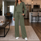 Women's Wide-Leg Lounge Set in sage green, Relaxed Top & Pants